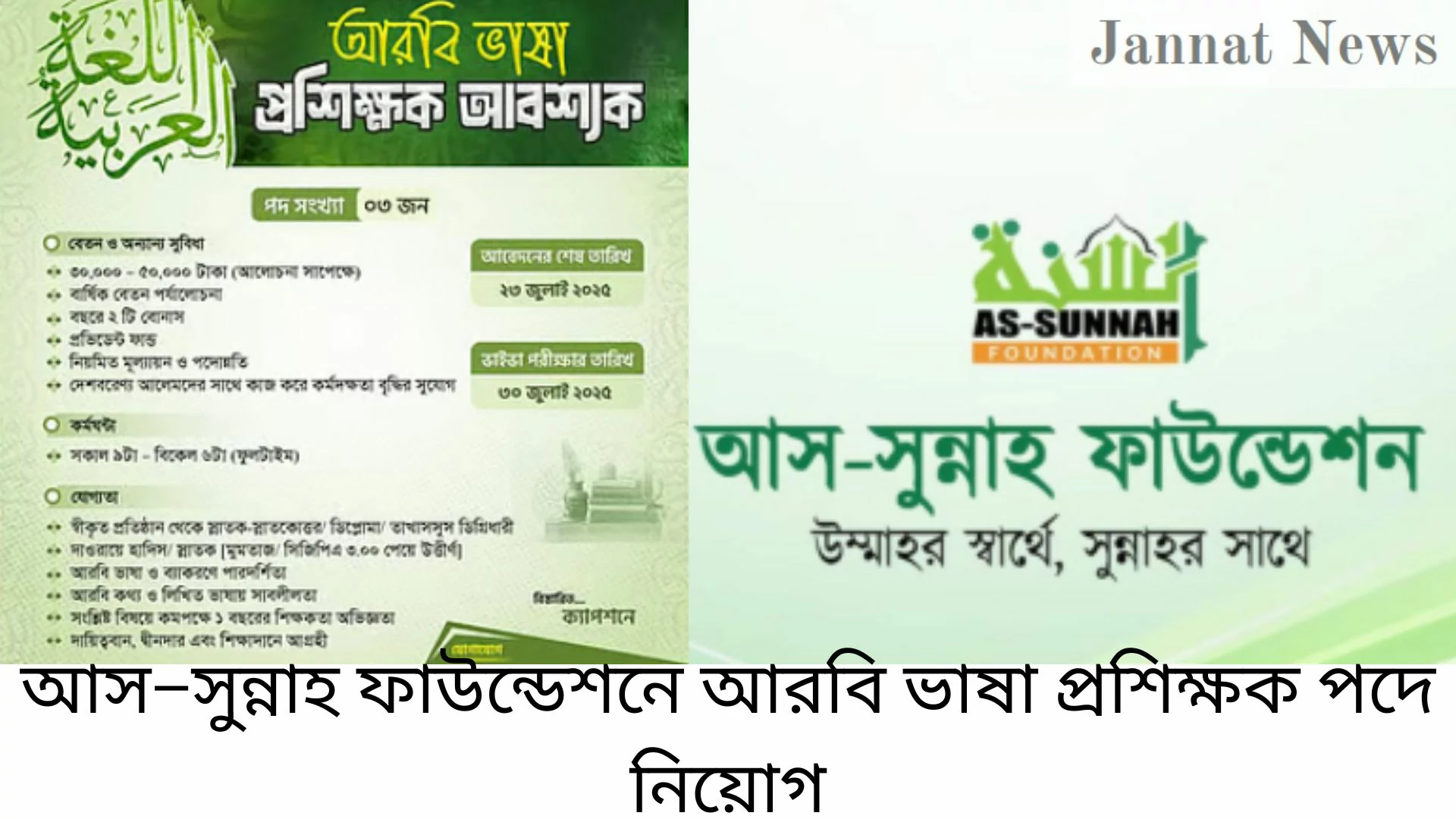 আস–সুন্নাহ ফাউন্ডেশনে আরবি ভাষা প্রশিক্ষক পদে নিয়োগ